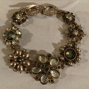 Glitzy Floral Earth Tone Bar Clasp Bracelet